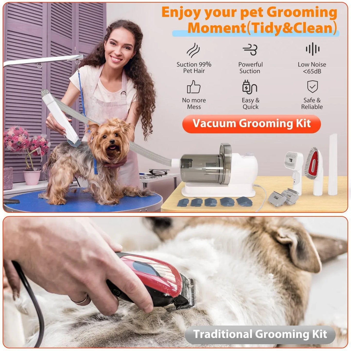 Pet Grooming Vacuum Kit – Powerful Fur Remover for Dogs & Cats